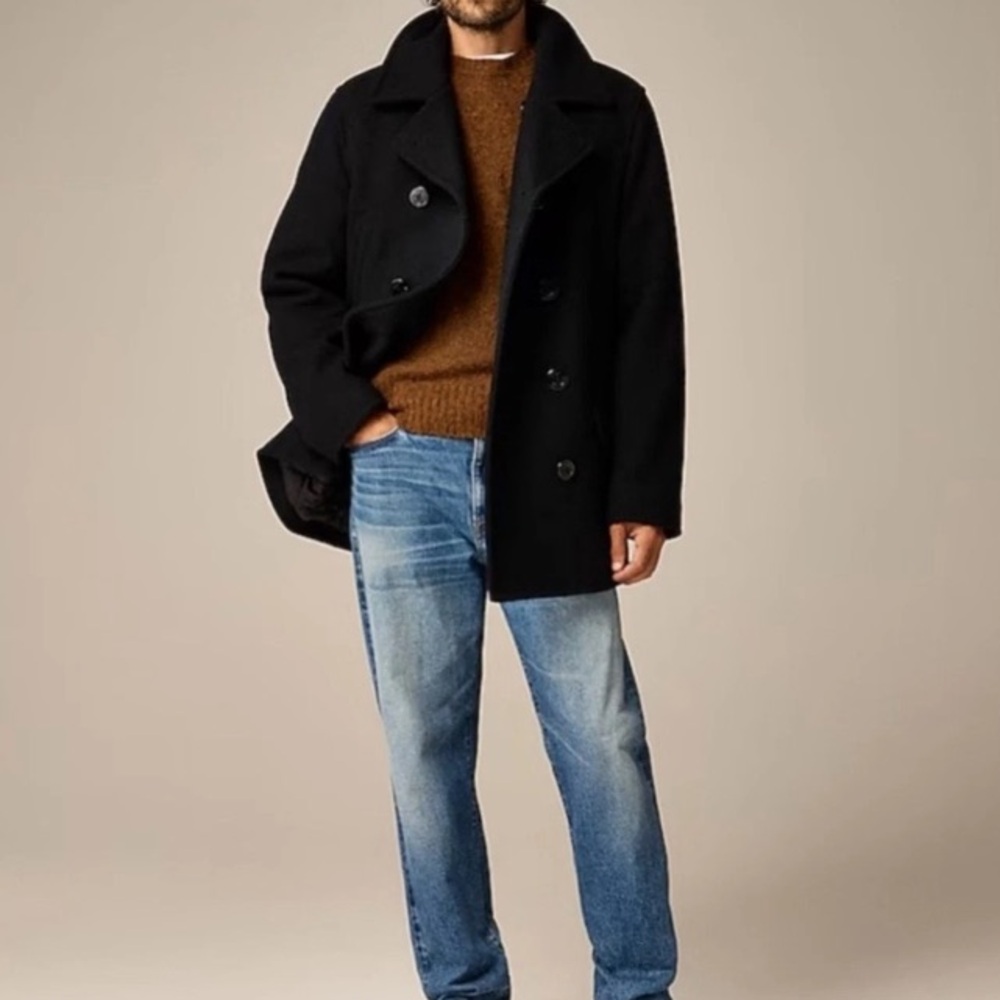 J Crew Mens Dock Black $398 PrimaLoft Wool Blend Peacoat Jacket Coat Small S M